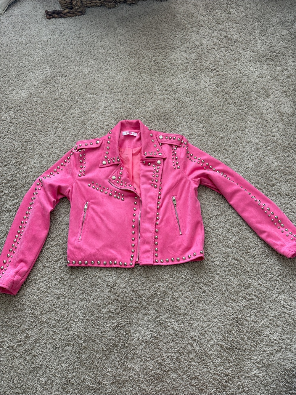 Pink Suede Studded Moto Jacket